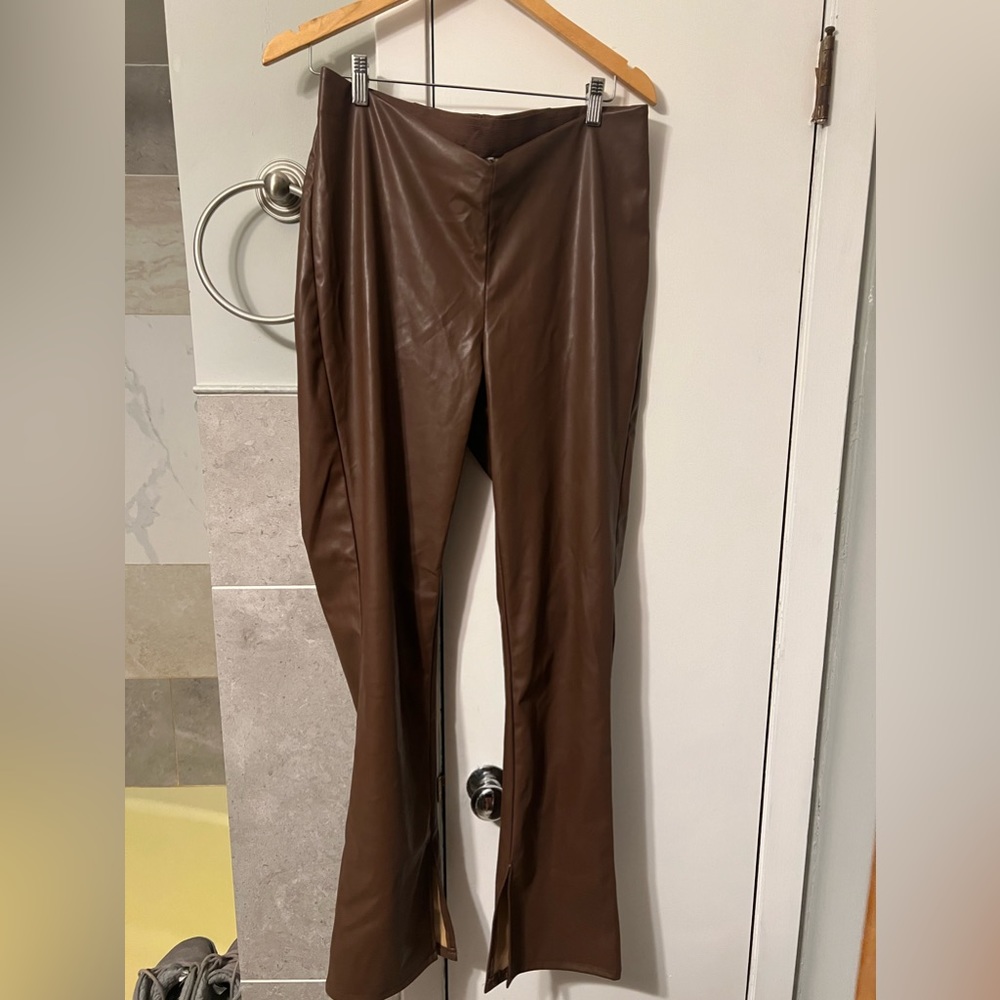 Brown flare leather pants